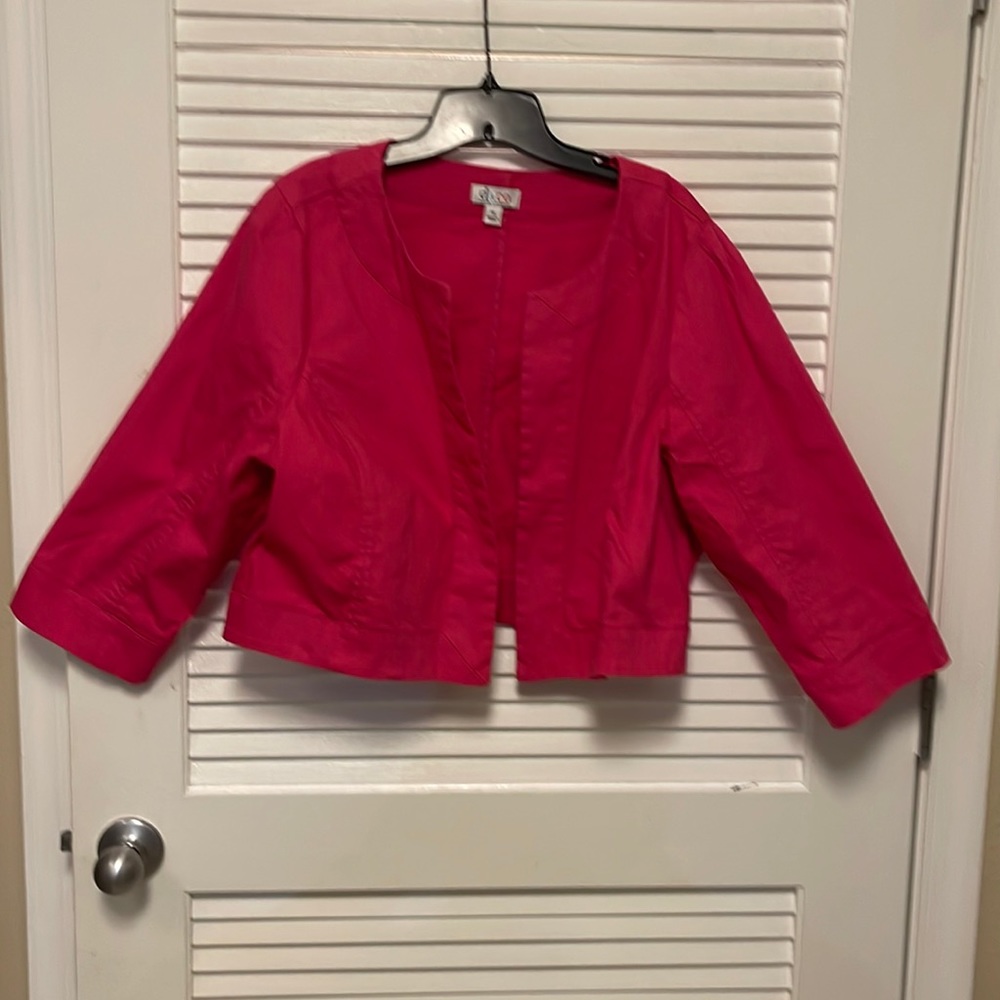 Denim & Co. StretchTwill Open Front 3/4 Sleeve Cropped Jacket 1X *Available 9/5*